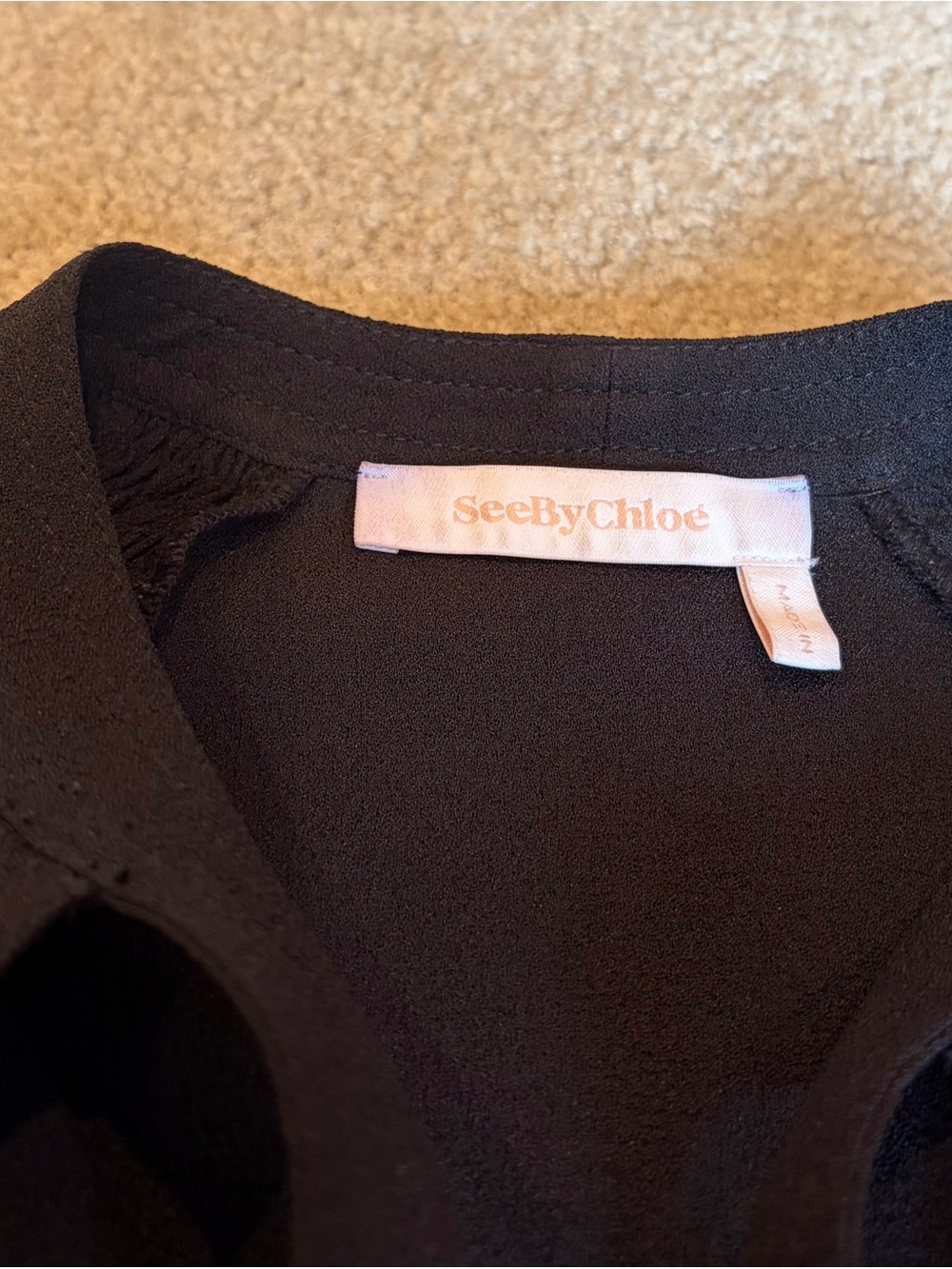 See by Chloe, Black Tie-Neck Long Sleeve Blouse. - Picture 3 of 8